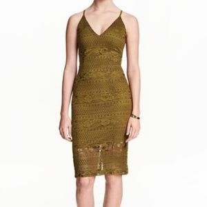 H&M Olive Green Crochet Lace Midi Dress